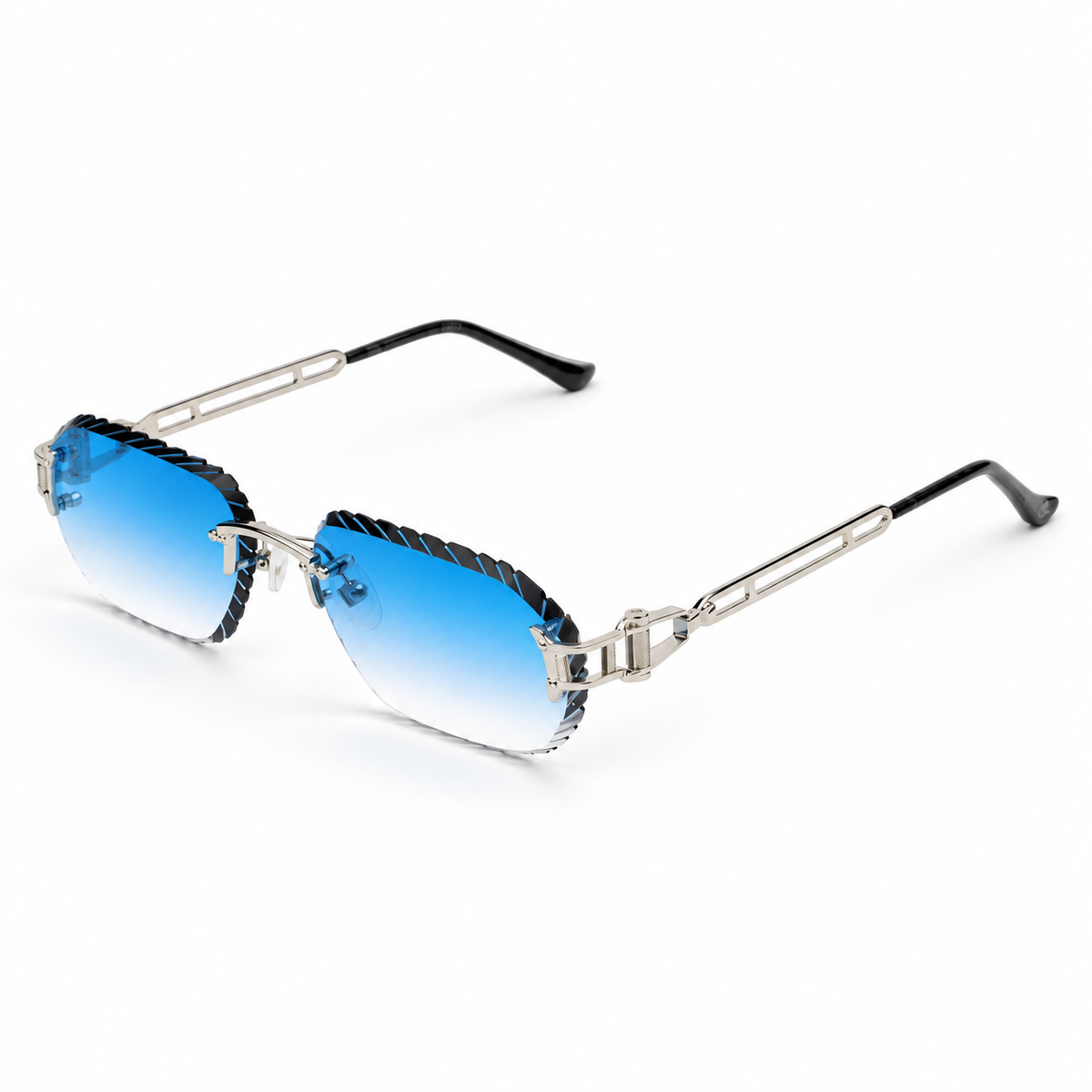 OZ Eyewear Lunettes sans contour bleu et argent – vue trois quarts