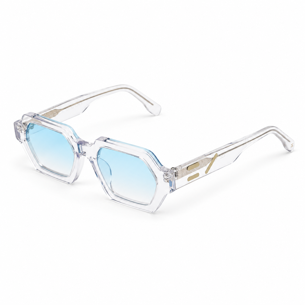 OZ Eyewear Monture transparente à détails argentés – vue trois quarts