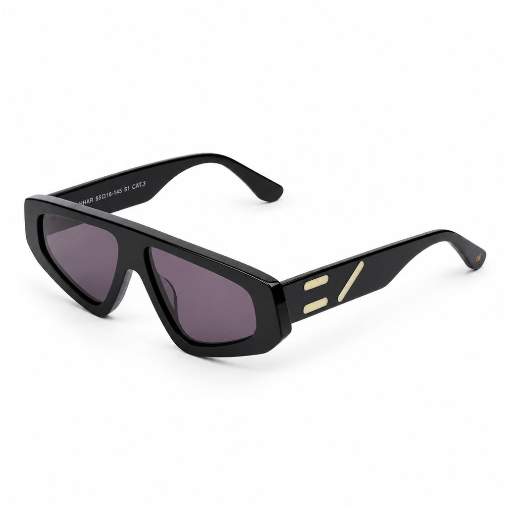 OZ Eyewear Monture noire graphique à verres violets – vue trois quarts