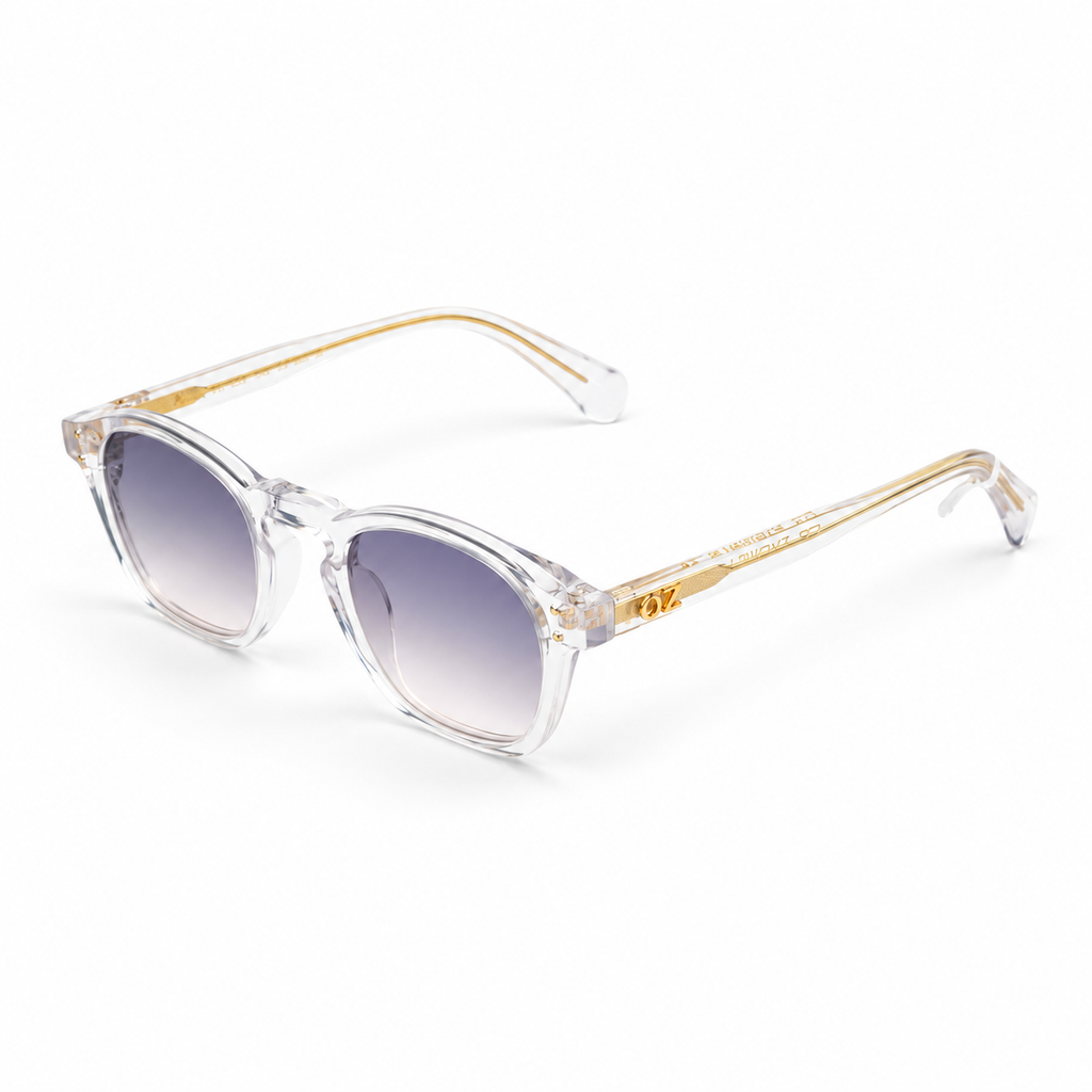 OZ Eyewear Monture transparente à verres mauves – vue trois quarts