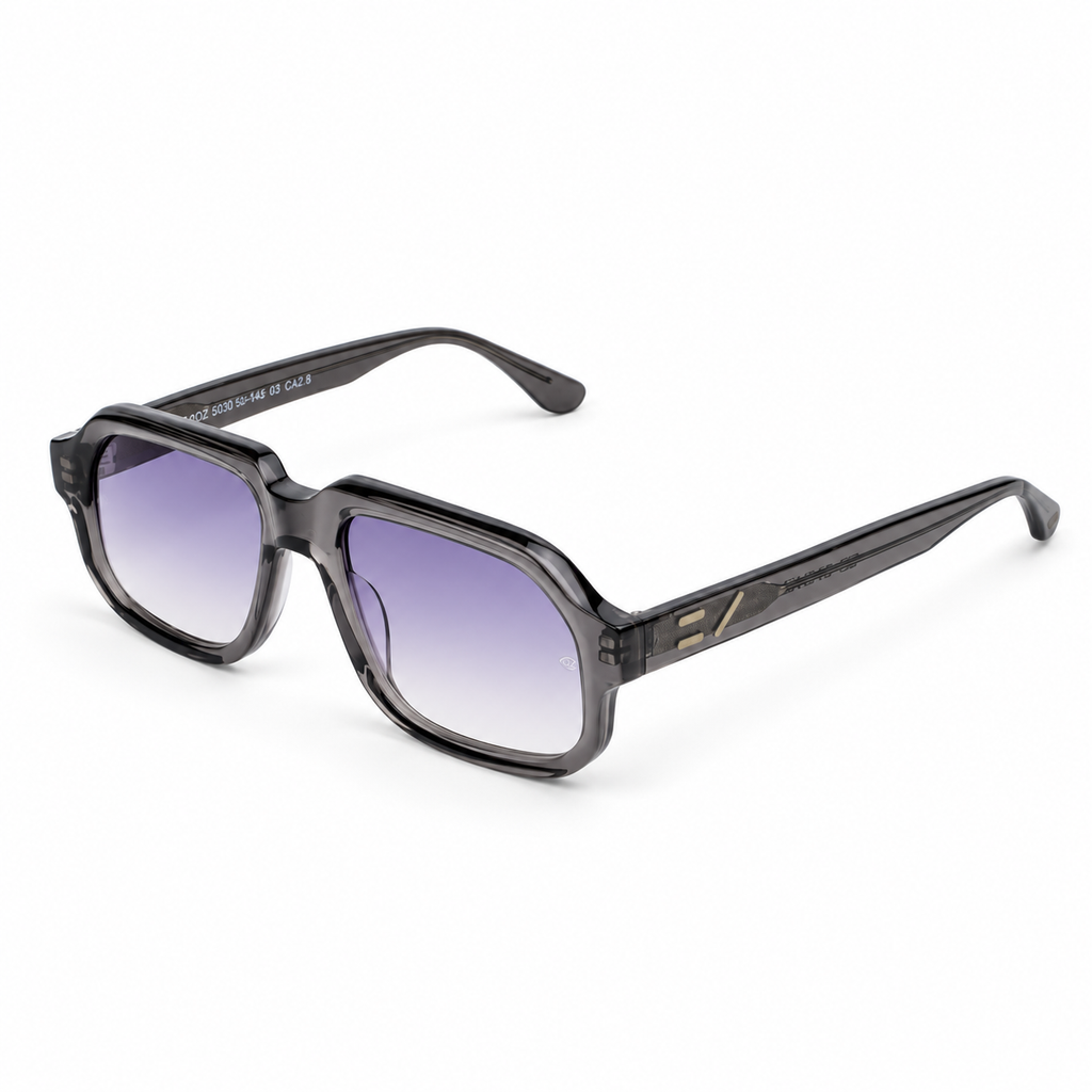 OZ Eyewear Monture gris fumé à verres violets – vue trois quarts