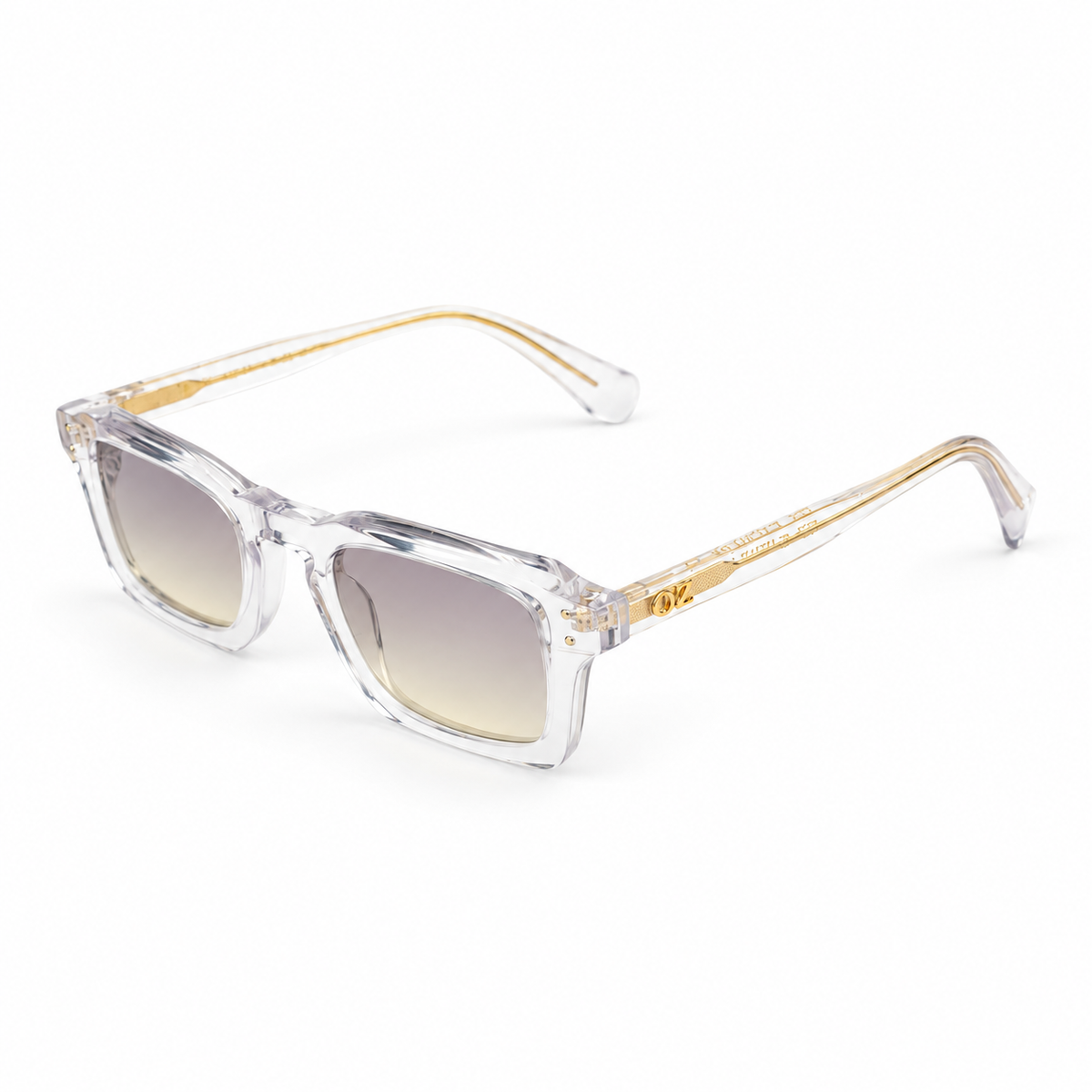 OZ Eyewear Monture transparente carrée à verres gris – vue trois quarts