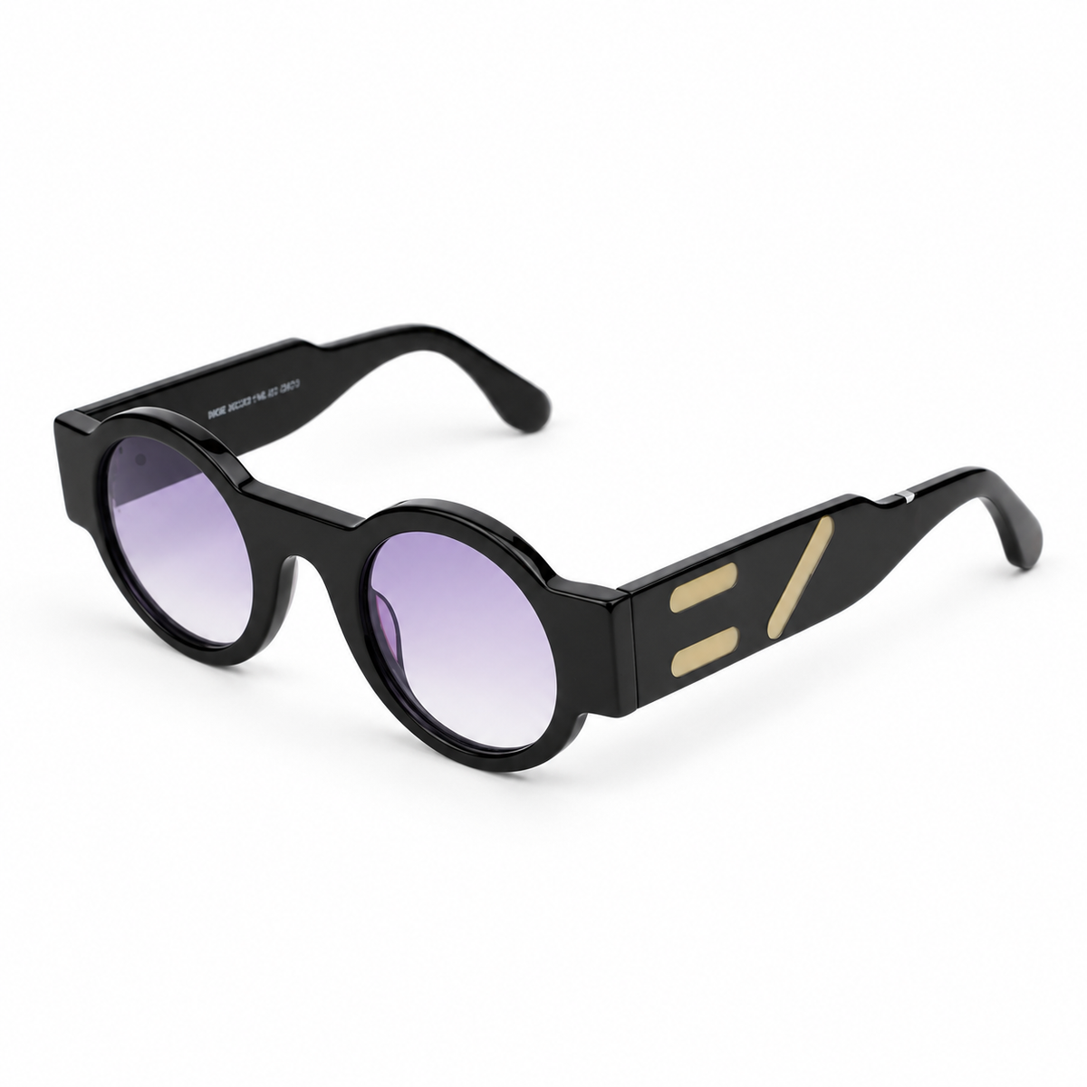 OZ Eyewear Monture noire arrondie à verres violets – vue trois quarts
