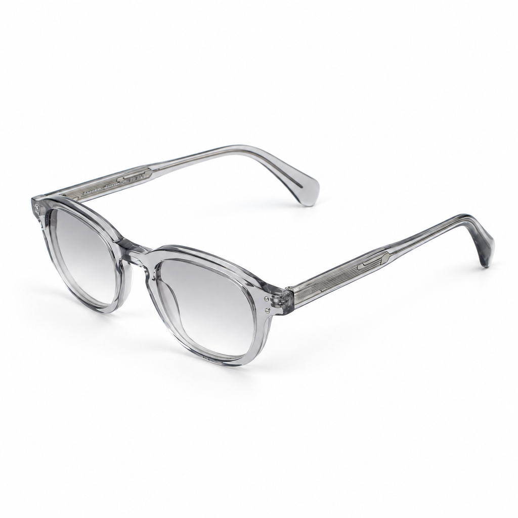 OZ Eyewear Monture gris transparent arrondie – vue trois quarts