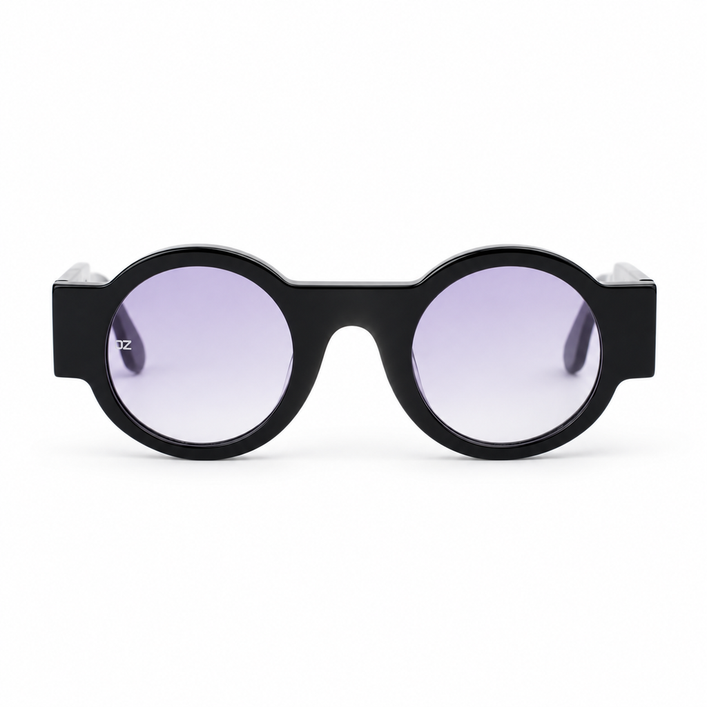 OZ Eyewear Monture noire arrondie à verres violets – vue de face