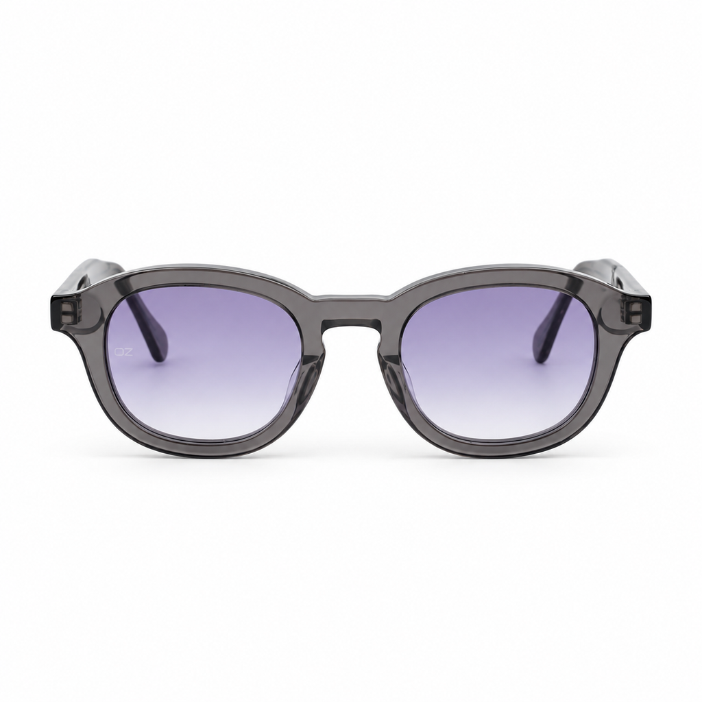 OZ Eyewear Monture gris fumé arrondie à verres violets – vue de face