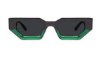 Geometric square sunglasses with a matte black frame and translucent green acetate detailing along the bottom edges of the lenses, shown against a plain white background.